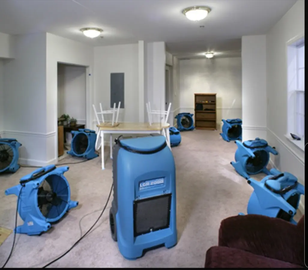 Air movers and dehumidifier setup for Water Extraction & Removal in Monroe